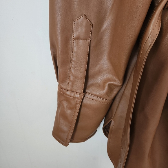 NWT Zara | Faux Leather Belted Button Down Shirt Jacket in Cognac - Size L - Picture 11 of 14